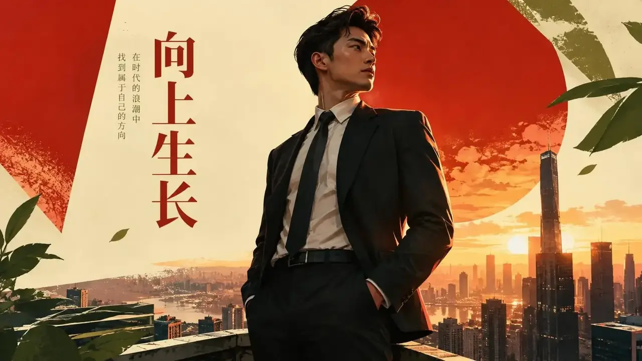 红豆短剧首屏：原创短剧《热门逆袭》主视觉插画，本站原创样片